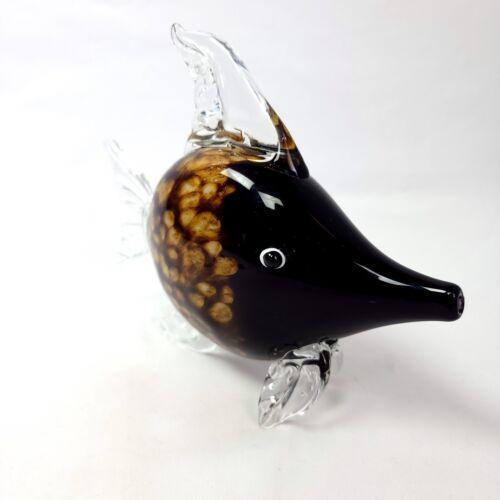 Art Glass Fish Sculpture Unique Design Eye catching with a tortoiseshell pattern Colors Clear, Brown, Beige with a touch...