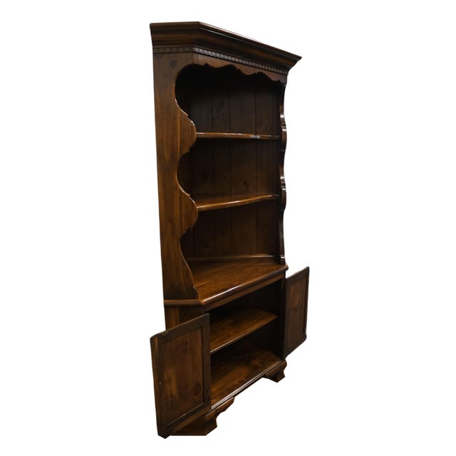 Wood Ethan Allen Antiqued Pine Old Tavern Rustic Americana 40" Corner Cabinet / Bookcase 12-6018 For Sale - Image 7 of 10