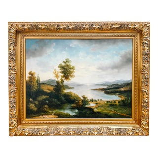 Vintage Grand Scale 19th Century Style Hudson River School Pastoral Oil on Canvas by Humphrey For Sale