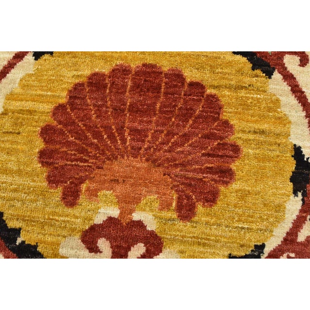 Suzani Runner 5'1'' X 14'1'' Beige Wool Modern Hand-Knotted Oriental Rug For Sale - Image 4 of 12