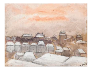 Village - Original Drawing in Mixed Media by M. Babillot - 20th Century 20th century