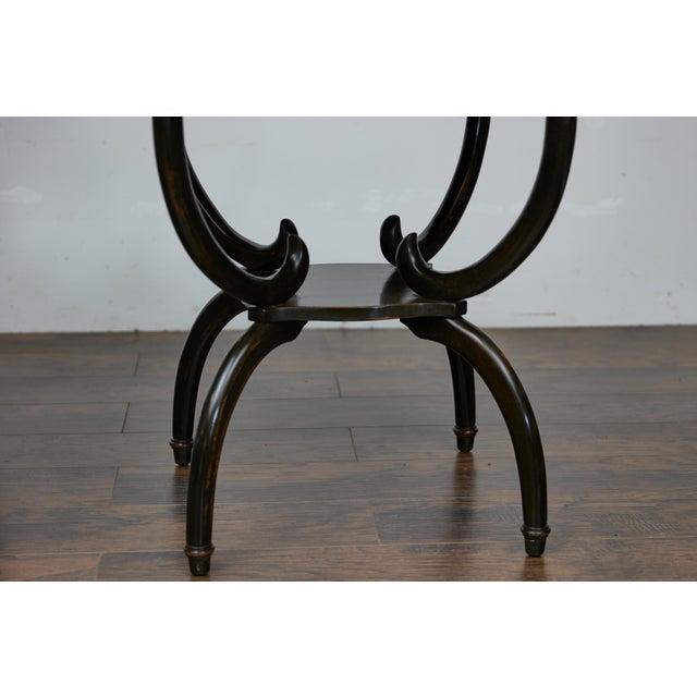 English Midcentury Period Dark Lacquered Side Tables with Neoclassical Accents For Sale - Image 9 of 12