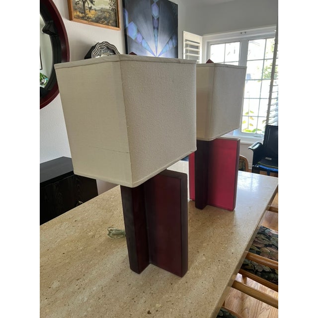 Burgundy 1990s Pair of California Postmodern Sculptural Frosted Resin Table Lamps by Deszign, Inc. For Sale - Image 8 of 17