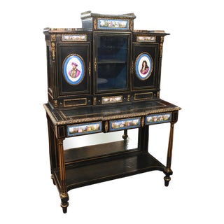 Victorian Side Cabinet with Ebonized Sevres Porcelain Plaques, 1880 For Sale