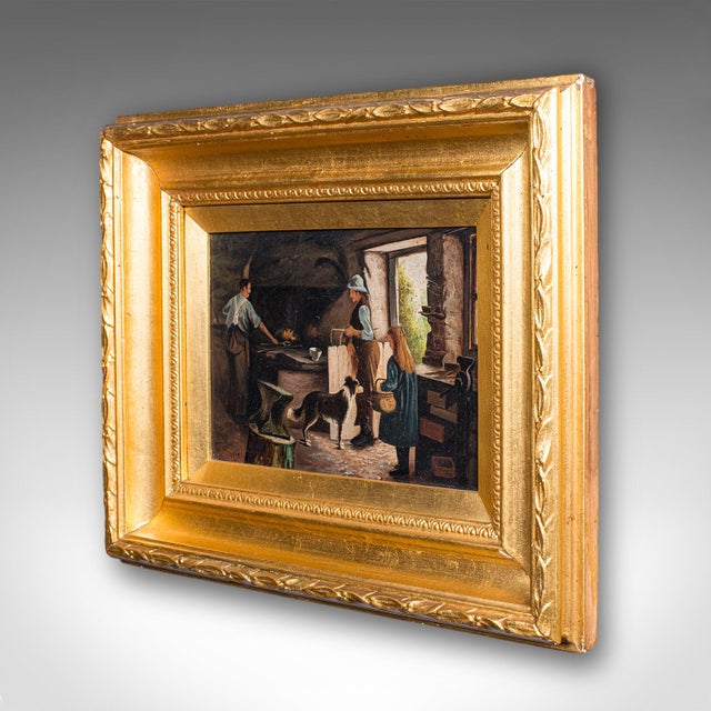 English Antique Blacksmith's Cottage Painting, English School, Art, Picture, Figural For Sale - Image 3 of 10