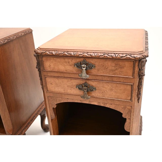Brown Antique Burr Walnut Bedside Cabinets, 1920, Set of 2 For Sale - Image 8 of 10