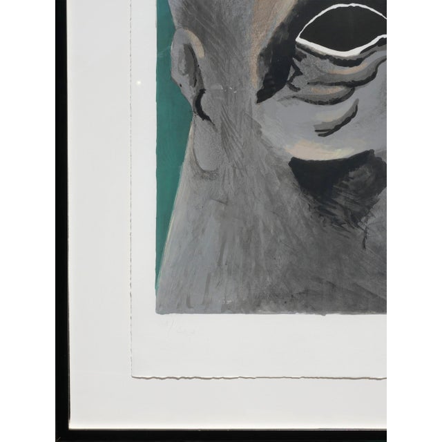 Horst Antes "Homage to Michelangelo" Modern Teal & Grey Tone Figurative Abstract Lithograph, 1975 For Sale - Image 9 of 12