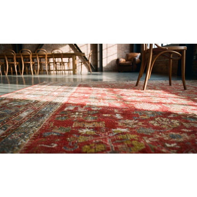 Soft Rustic Red Antique Tribal Allover Design Antique Turkish Ghiordes Oushak Rug For Sale - Image 14 of 15