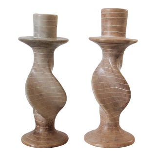 Vintage Pair of Soapstone Candle Holders For Sale