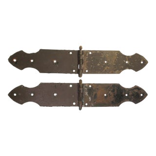 Pair of 23.75 In. Cast Iron Strap Antique Door Hinges For Sale