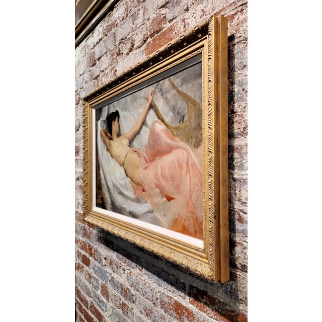 Pink Ramon Kelley -Lyre Player Female Resting Nude- Oil Painting For Sale - Image 8 of 10