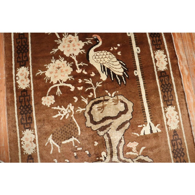 Chinese Vintage Zabihi Collection Chinese Pictorial Brown Rug - 3'3" x 5'2" For Sale - Image 3 of 7