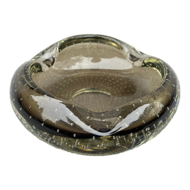 Mid Century Controlled Bubble Glass Ashtray Catchall For Sale