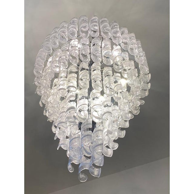 Huge transparent and white “ricci” murano glass chandelier transparent and white vintage “curls” chandelier, hight italian...