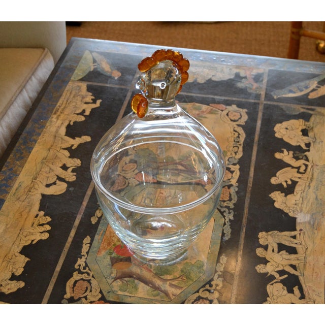 1970s Clear & Amber Blown Glass Punch Bowl Vessel With Lid & Chicken Top by Makora Krosno For Sale - Image 5 of 11
