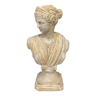 “Vintage Neoclassical Diana (Artemis) Bust – 9.5” Goddess Sculpture With Antiqued Patina” Mythology - Classical Roman - European For Sale