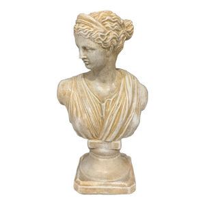 Vintage Neoclassical Diana (Artemis) Bust - 9.5” Goddess Sculpture With Antiqued Patina” Mythology - Classical Roman - European