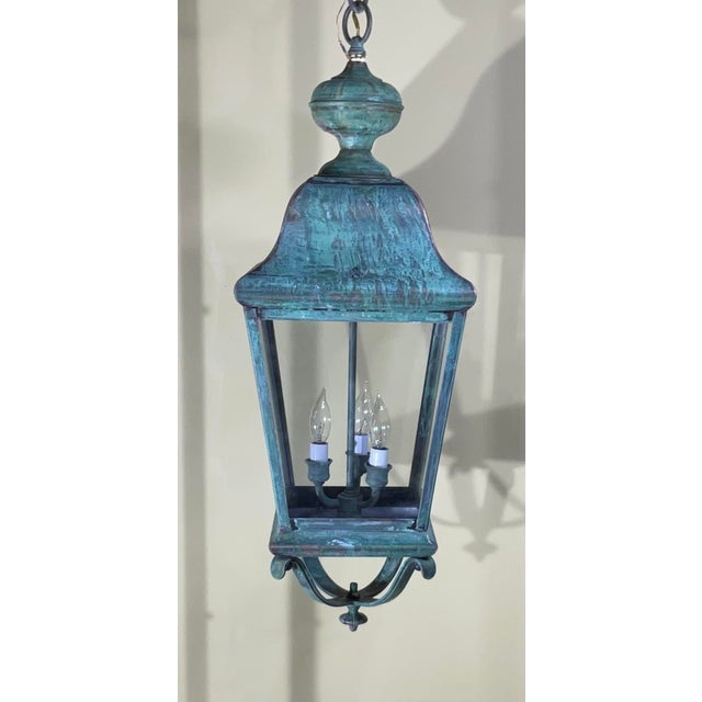 American Four Sides Solid Brass Hanging Lantern 30” X 10”.5 X 10”.5 For Sale - Image 3 of 12