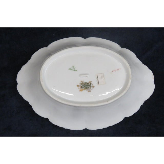 Ceramic Mid 20th Century Dresden Porcelain Serving Bowl Scalloped Rim Hand Painted Floral Details For Sale - Image 7 of 16
