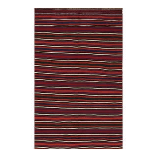 Vintage Persian Kilim Rug in Red, White, and Blue Stripes by Rug & Kilim -5'8''x9' For Sale