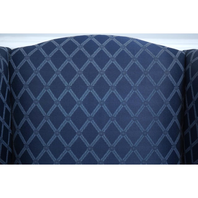 1990s Broyhill Roll Arm Blue Upholstered Wing Chair For Sale - Image 5 of 18