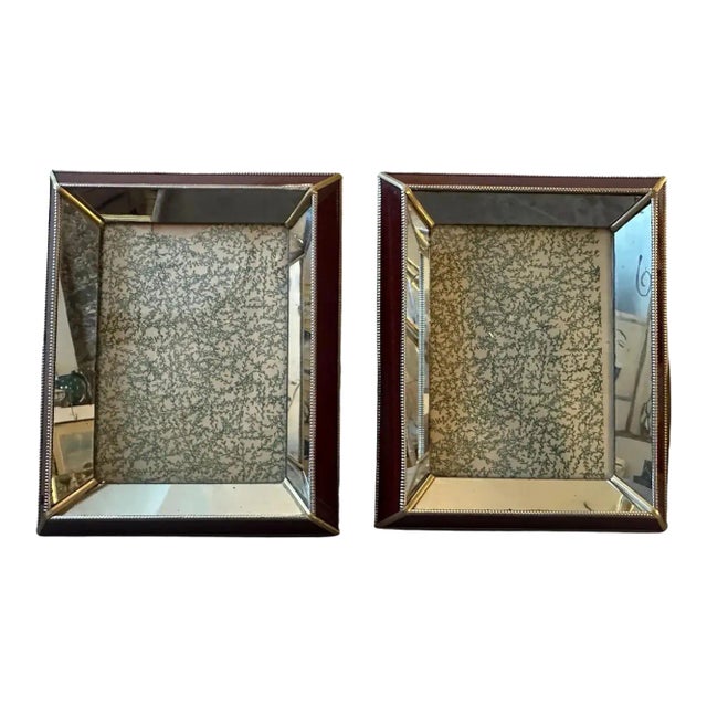 Two 1930s Art Deco Brass, Burgundy and Mirrored Glass Italian Picture Frames For Sale