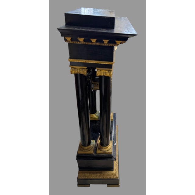 Black Antique French Empire Ebonized & Ormolu Decorated Portico Mantel Clock For Sale - Image 8 of 12