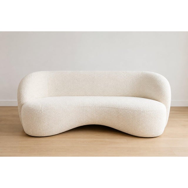Contemporary White Bouclé Curved Sofa With Sculptural Organic Form For Sale - Image 4 of 7