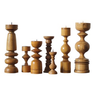 Scandinavian Wooden Candleholders, Set of 7 For Sale