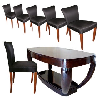 Art Deco Dining Table and Chairs by Hubert Martin et Ploquin for Marber, 1930s, Set of 7 For Sale