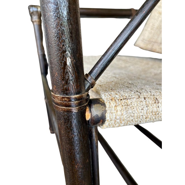 Attributed to Forbes for McGuire Vintage Campaign Safari Lounge Chairs in Woven Silk & Wood – Pair For Sale - Image 15 of 18
