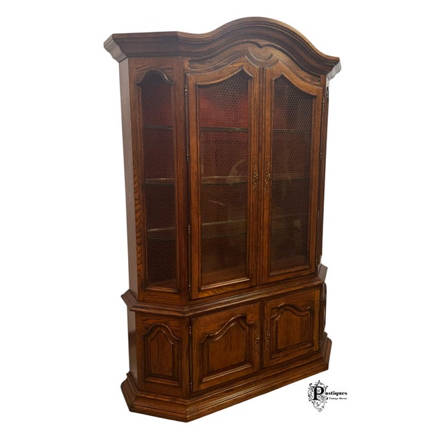 Vintage Century French Country Style Oak Display / China Cabinet For Sale - Image 9 of 11