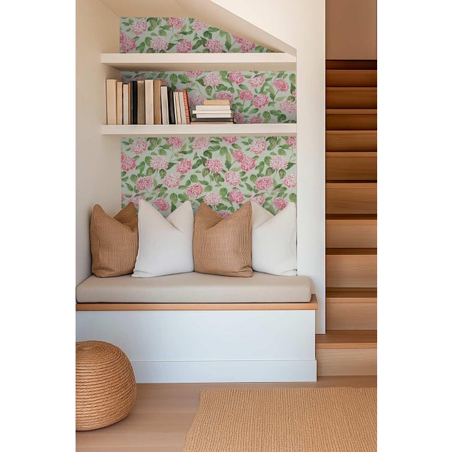 Not Yet Made - Made To Order Hydrangea Blooms Floral Grasscloth Wallpaper by House Party | Gatsby Pink | 8 Yards For Sale - Image 5 of 8