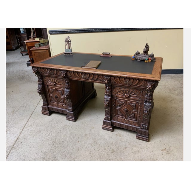 Brown Antique Impressive Wilhelminian Style Desk For Sale - Image 8 of 10