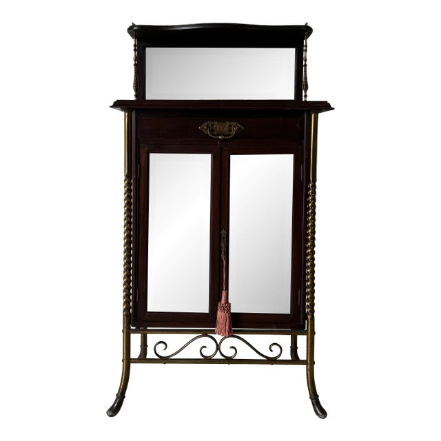 1900's Antique English Mahogany Brass Framed Music Cabinet For Sale