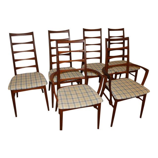 Mid Century Danish Original Teak Ladder Back Dining Chairs Set of 6