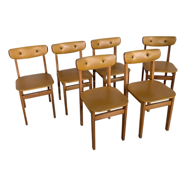 Yellow Vinyl Butterfly Back Dining Chairs, 1950s, Set of 6 For Sale