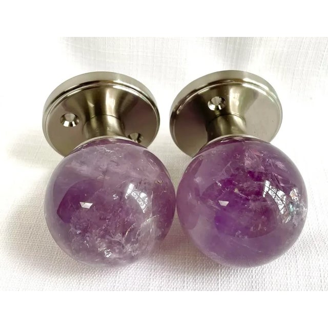 2010s Amethyst Sphere Passage Door Knob Set of Two For Sale - Image 5 of 6