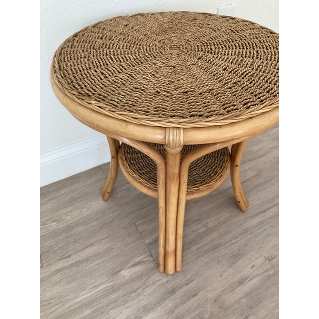 Vintage Bamboo and Rattan Two Tiered Side Table For Sale - Image 4 of 7