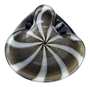 Murano Alfredo Barbini Vintage Black White Gold Flecks Italian Art Glass Mid Century Bowl Ashtray