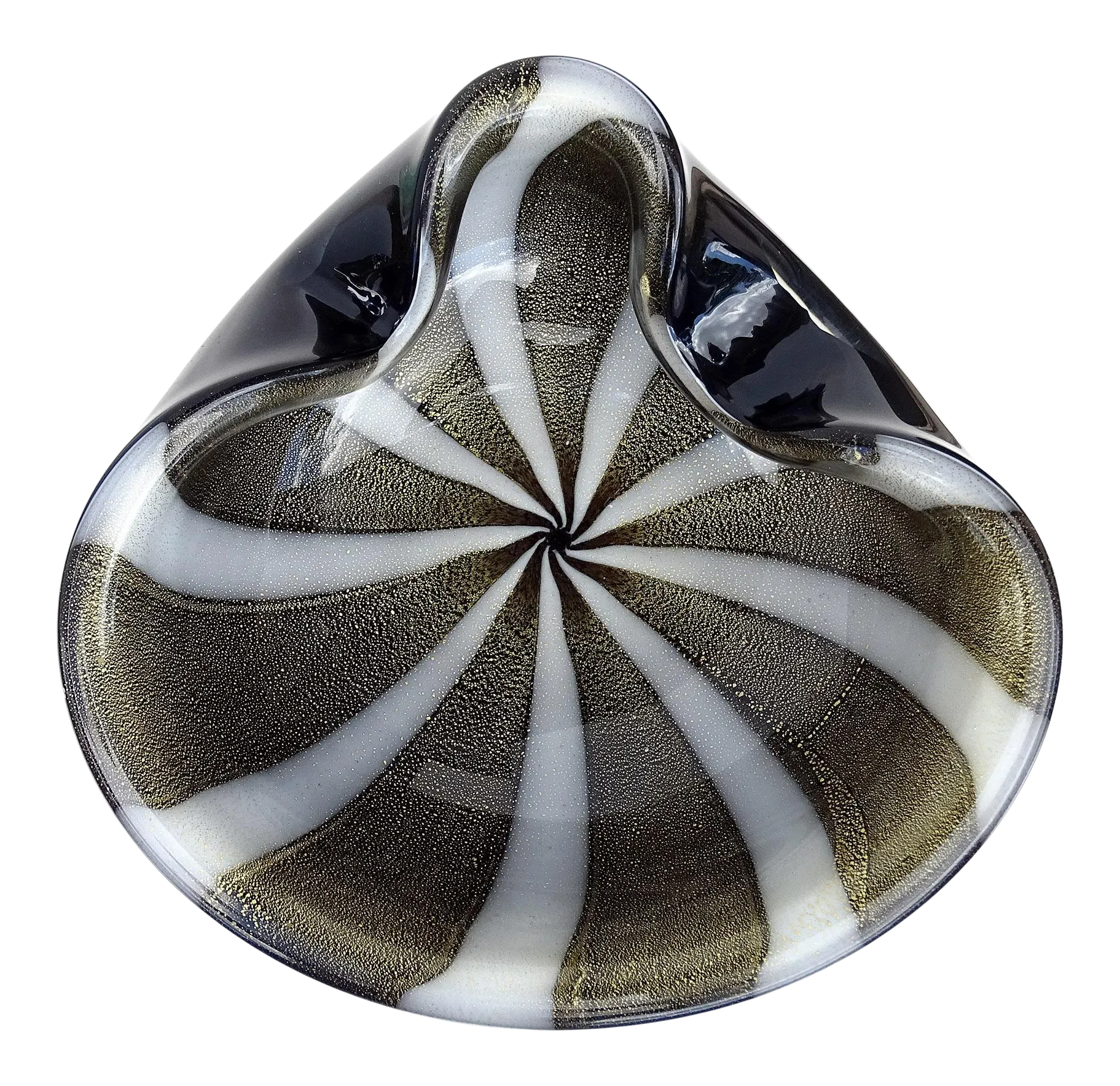 Vintage Murano Alfredo Barbini Black White Gold Flecks Italian Art