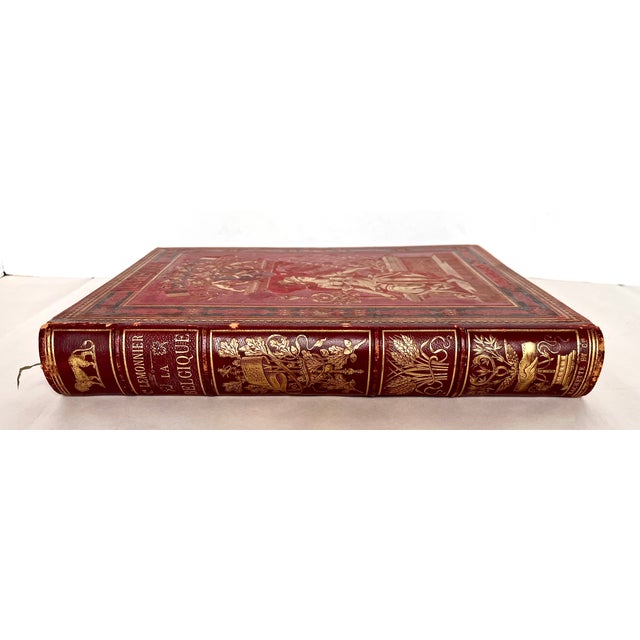 Antique 1888 French Large Leather Bound Book "La Belgique" For Sale - Image 9 of 18