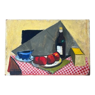 Vintage Acrylic on Board Tablescape Still Life, Circa Mid-20th Century For Sale