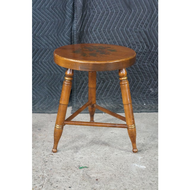 Vintage L Hitchcock Maple Cricket Piano Foot Stool Stenciled Fruit Tripod Base For Sale - Image 10 of 18