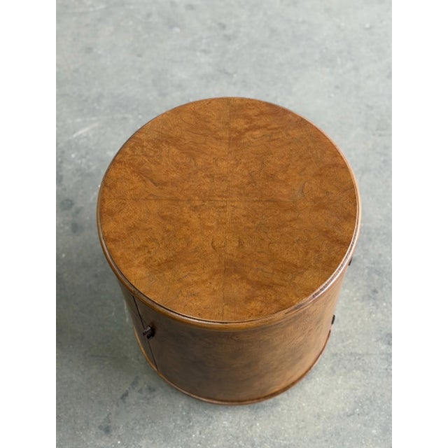 Vintage Drum Burl & Brass Nightstand For Sale - Image 4 of 10