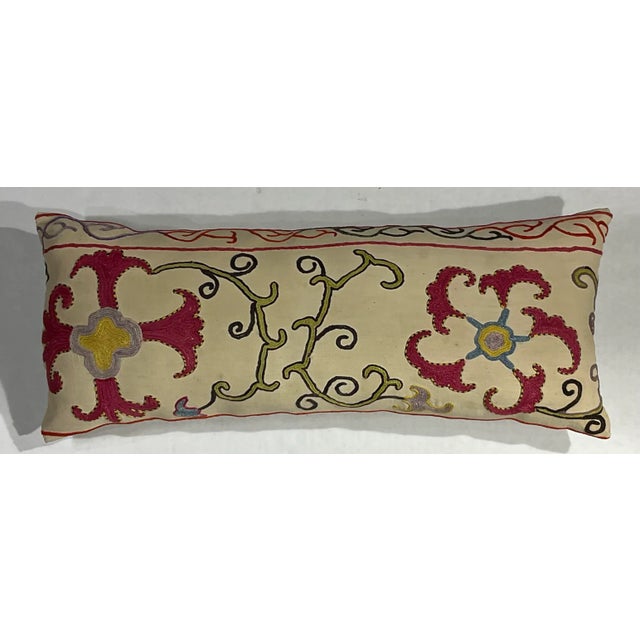 Persian Single Antique Silk Embroidery Suzani Pillow For Sale - Image 3 of 11