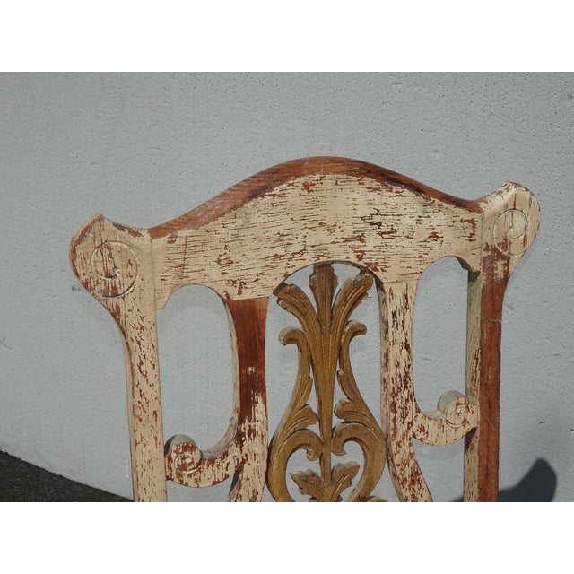 1940s Antique French Country Unique Crackle Chair W Floral Fabric Front Caster Wheels For Sale - Image 5 of 15