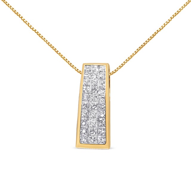 Contemporary 14K Yellow Gold 1 1/2 cttw Princess Cut Diamond Greek Column Pendant Necklace (G-H, VS1-VS2) For Sale - Image 3 of 5