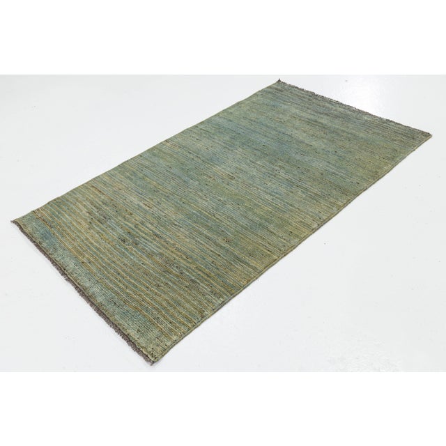 Teal Modern Hand-Knotted Gabbeh Wool Rug – Variegated Teal & Sage Abrashed Design For Sale - Image 8 of 8