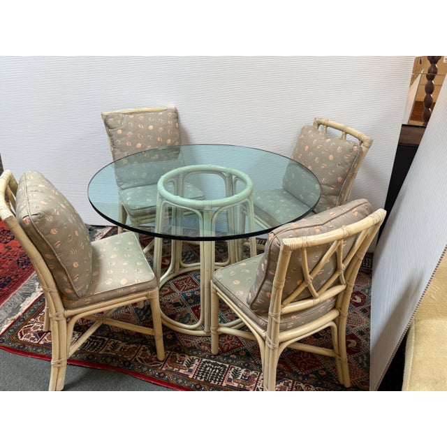 Wood McGuire Furniture Lattice Back & Seashell Printed Dining Side Chairs and Glass Bistro Table, 28 Inches For Sale - Image 7 of 12